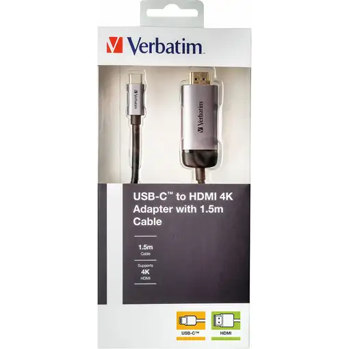 Verbatim 49144 adaptador de cable de vídeo 1,5 m USB Tipo C HDMI Negro, Plata