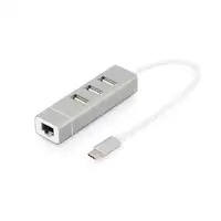 Digitus Concentrador USB 2.0 de 3 puertos y adaptador LAN Fast Ethernet con conexi