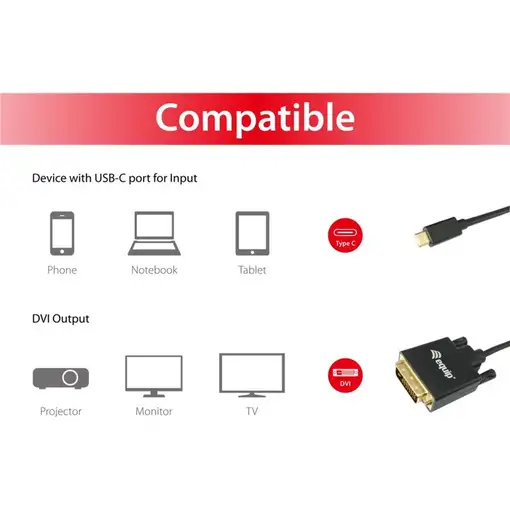Equip Cable USB-C a DVI-D Dual Link, M/M, 1,8 m