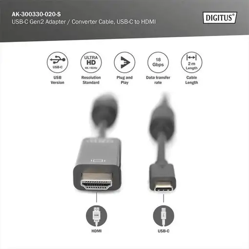 Digitus Cable adaptador / convertidor USB-C 3.2 Gen2, USB-C - HDMI