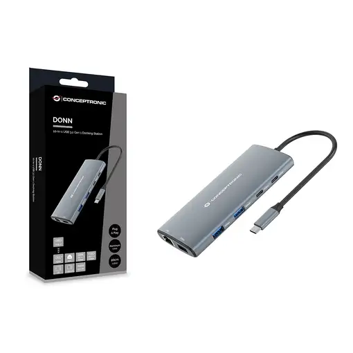 Conceptronic DONN06G base para portátil y replicador de puertos Alámbrico USB 3.2