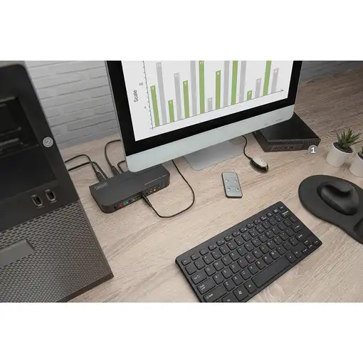 Digitus Conmutador KVM, 2 puertos, 4K60Hz, 2 DP in, 1 DP/HDMI out