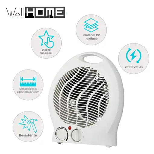 Well Home Ventilador Calefactor con Control de Temperatura