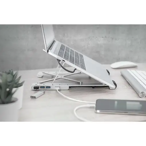 Digitus Soporte variable para notebook con hub USB-C™ integrado, 5 puertos