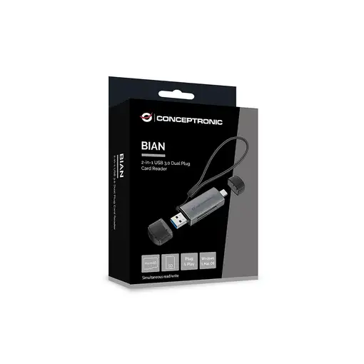 Conceptronic BIAN05G lector de tarjeta USB 3.2 Gen 1 (3.1 Gen 1) Type-A/Type-C Gri