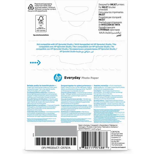 HP Papel fotográfico Everyday, brillante, 200 g/m2, 10 x 15 cm (101 x 152 mm), 100