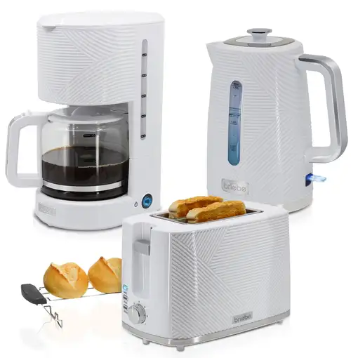 Elegance Set Tostador 2 Pan, Hervidor 1,7L Cafetera 1,25L, SKT1178WHT Briebe