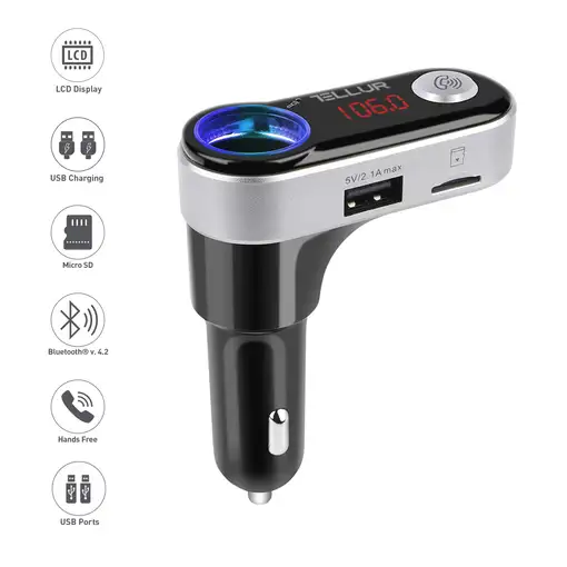 Transmisor FM Bluetooth para coche Tellur FMT-B2, negro