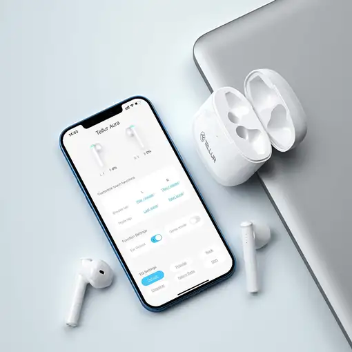 Auriculares Tellur Aura True Wireless, APP, blanco