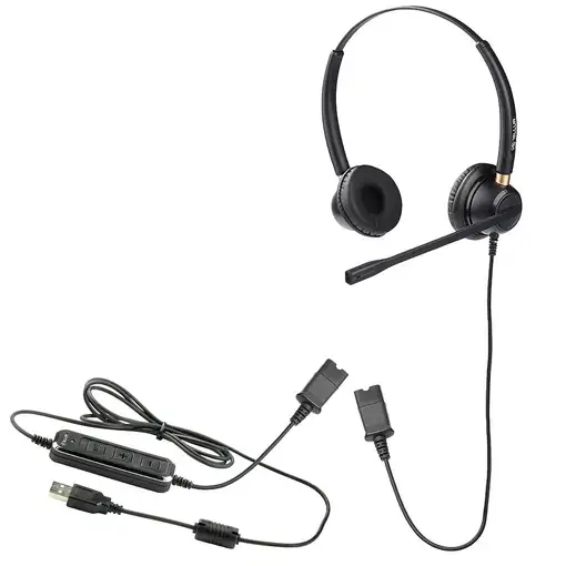 Voice 520N Auriculares para centro de llamadas con cable, QD, binaural, USB, negro