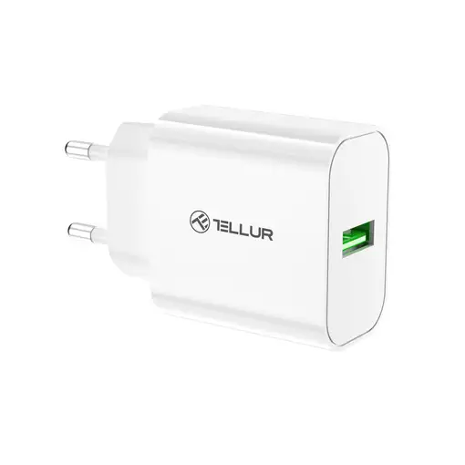 Cargador de pared Tellur USB-A 18W con QC3.0, blanco