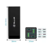 Cargador de pared Tellur PDHC2 65W (2xPD 2xQC3.0), UE,REINO UNIDO,EE. UU., negro