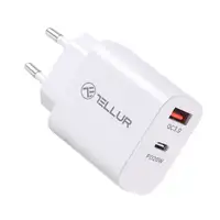 Tellur PDHC101 Cargador de pared de doble puerto, PD 20W + QC3.0 18W, blanco