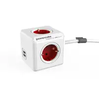 Allocacoc PowerCube Extended USB base múltiple 1,5 m 4 salidas AC Interior Rojo, B