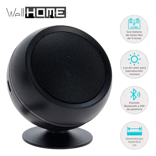 Well Home Altavoz inalámbrico con Bluetooth v5 y luz, recargable