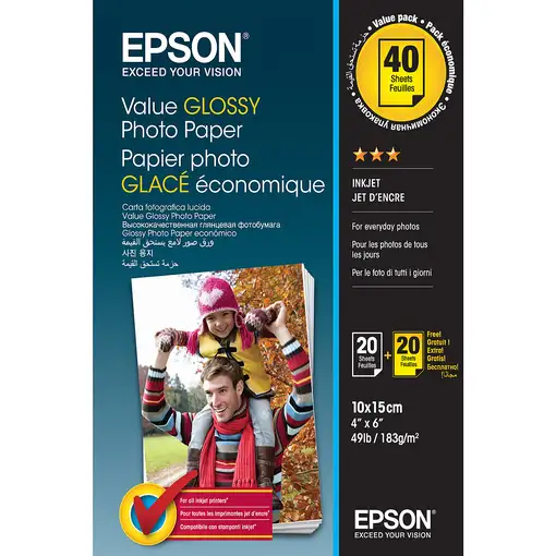 Epson Value Glossy Photo Paper - 10x15cm - 2x 20 Hojas (BOGOF) Epson Value Glossy Photo Paper - 10x15cm - 2x 20 Hojas (BOGOF)
