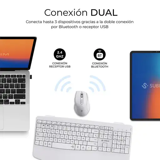 SUBBLIM Teclado con ratón COMBO DUAL OFFICE PROWAVE WHITE