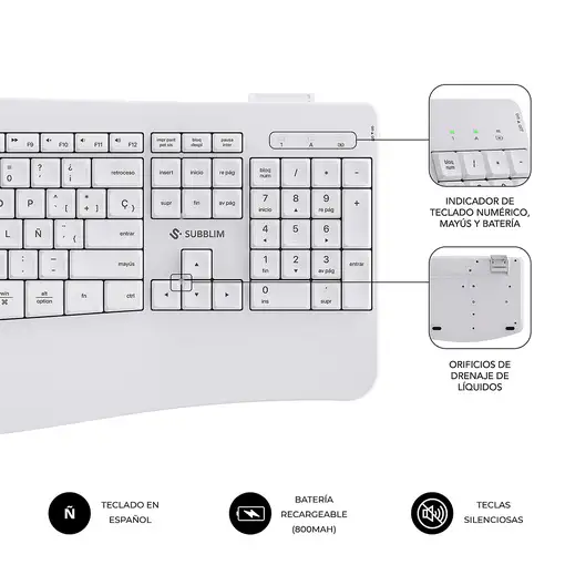 SUBBLIM Teclado con ratón COMBO DUAL OFFICE PROWAVE WHITE