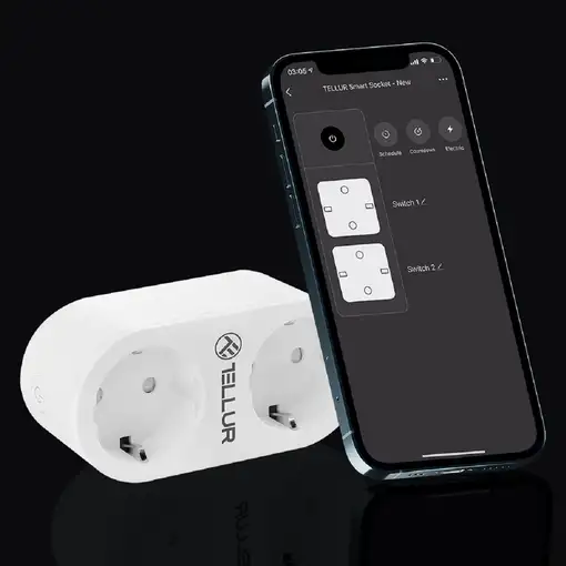 Tellur Smart WiFi AC Doble Enchufe, Lectura de energía, 16A, 2400W