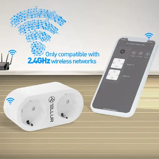Tellur Smart WiFi AC Doble Enchufe, Lectura de energía, 16A, 2400W