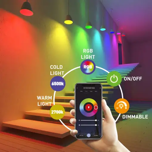 Bombilla Tellur Smart WiFi E27, 9W, blanco/cálido/RGB, atenuador