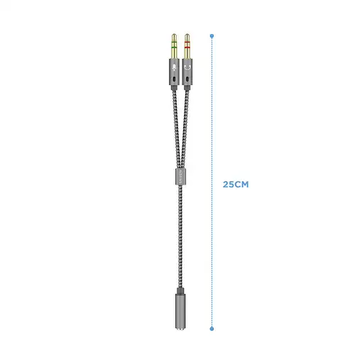 AISENS Cable Adaptador Audio Jack 3.5 4pines/H-2xjack 3.5 3pines/M, Gris, 25cm