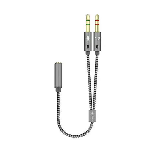 AISENS Cable Adaptador Audio Jack 3.5 4pines/H-2xjack 3.5 3pines/M, Gris, 25cm