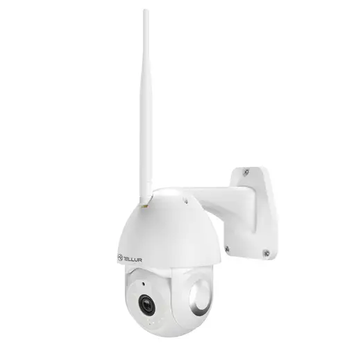 Cámara exterior Tellur Smart WiFi, 3MP, UltraHD, Autotracking, PTZ, blanco