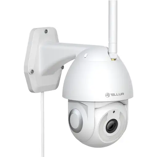 Cámara exterior Tellur Smart WiFi, 3MP, UltraHD, Autotracking, PTZ, blanco