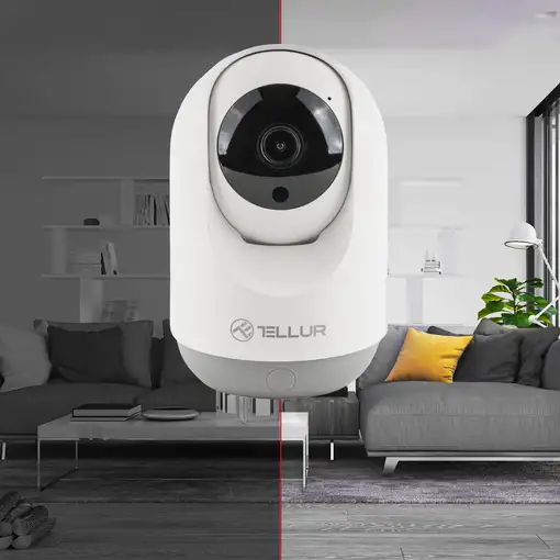 Cámara interior Tellur Smart WiFi, 3MP, UltraHD, Autotracking, PTZ, blanco