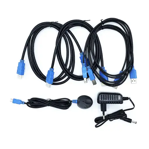 AISENS Conmutador KVM HDMI 4K@60HZ USB 1U-2PC con fuente alimentación, Negro