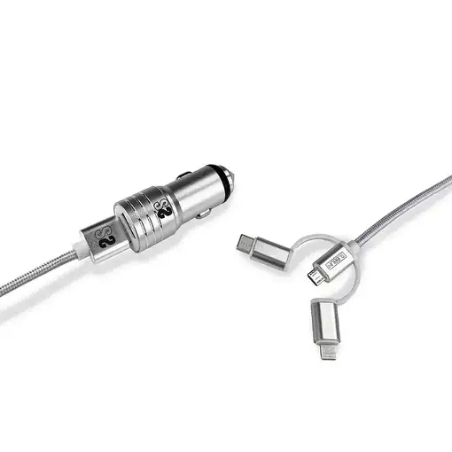 Cargador Dual Car Charger (2.4A) + Cable 3In1  Plata