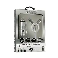 Cargador Dual Car Charger (2.4A) + Cable 3In1  Plata