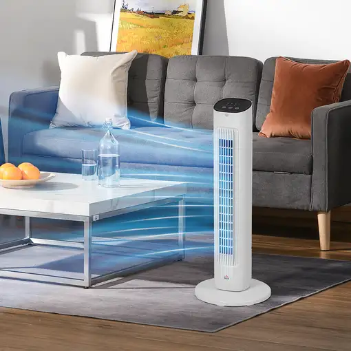 Ventilador de Torre 50W Control Remoto 3 Velocidades 30x30x78 cm Blanco HOMCOM