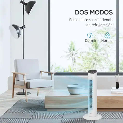 Ventilador de Torre 50W Control Remoto 3 Velocidades 30x30x78 cm Blanco HOMCOM