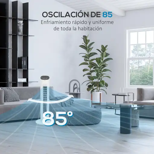 Ventilador de Torre 50W Control Remoto 3 Velocidades 30x30x78 cm Blanco HOMCOM