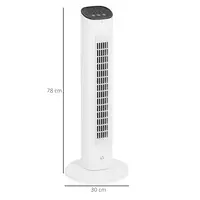 Ventilador de Torre 50W Control Remoto 3 Velocidades 30x30x78 cm Blanco HOMCOM