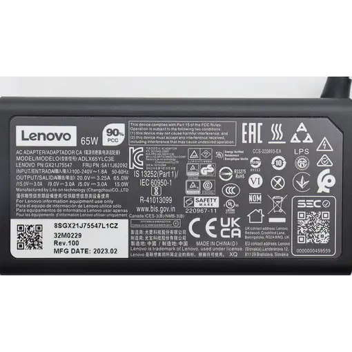 Lenovo 5A11J62092 adaptador e inversor de corriente Interior 65 W Negro