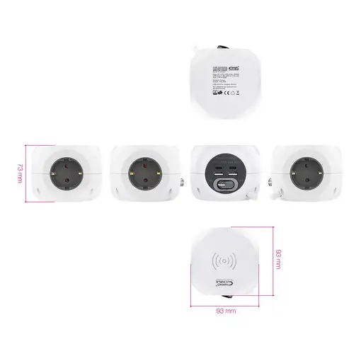 Nanocable Base de 3 enchufes con 4 USB's (2 USB A + 2 USB-C) y carga inalámbrica,