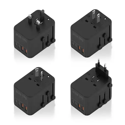 AISENS Adaptador Enchufe Universal Para Viaje EU/USA/UK/AU Con Cargador USB GaN, 2