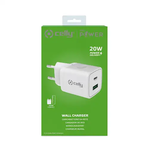 Celly TC2USBUSBC20WWH cargador de dispositivo móvil Smartphone, Reloj inteligente,