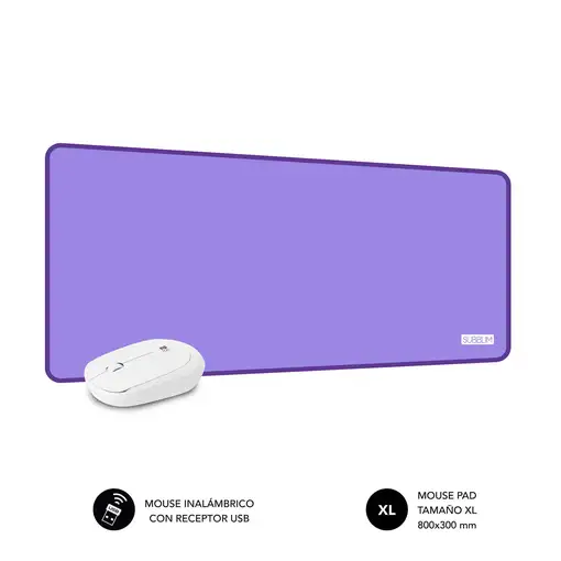 Pack Alfombrilla Xl y Ratón Inalámbrico Harmony Lila/Blanco