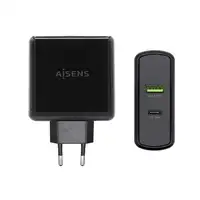 AISENS Cargador 48 W, 1x USB-C PD3.0 30 W, 1x USB-A QC3.0 18 W, Negro