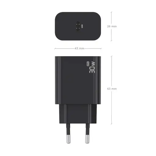 AISENS Cargador GaN 30W, 1xUSB-C PD3.0, Negro