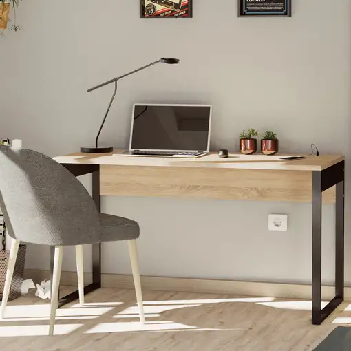 Escritorio Mesa de Ordenador Oficina Estudio, 76x135x60cm, Negro Smuk Briebe