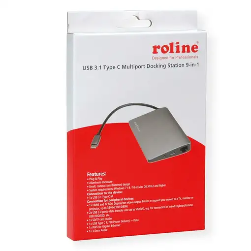 ROLINE 12.02.1021 base para portátil y replicador de puertos Alámbrico USB 3.2 Gen