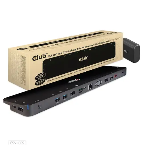 CLUB3D USB Gen1 Type-C Triple Display DP1.4 Alt mode Smart PD3.0 Charging Dock con