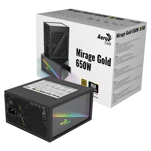 Aerocool MIRAGEGOLD650 Fuente Alimentación PC 650W RGB Infinity Mirror 80Plus Gold