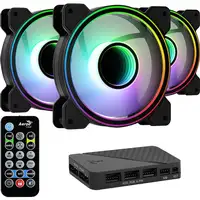 Aerocool MIRAGE12PRO Kit 3xVentilador PC 12cm ARGB 6 Pines Hub Silencioso Negro