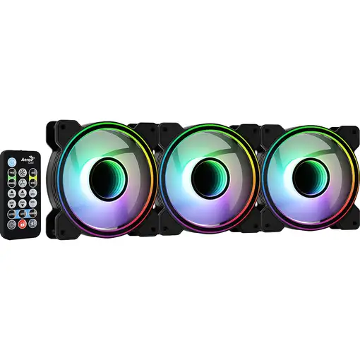 Aerocool MIRAGE12PRO Kit 3xVentilador PC 12cm ARGB 6 Pines Hub Silencioso Negro